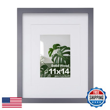 Egofine 11x14 Picture Frame, Dark Grey Solid Wood, Displays 5x7/8x10 w/Mat or 11