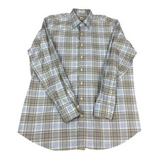 Peter Millar Men's Long Sleeve Button Down Shirt, Blue Plaid, Cotton, Size XL