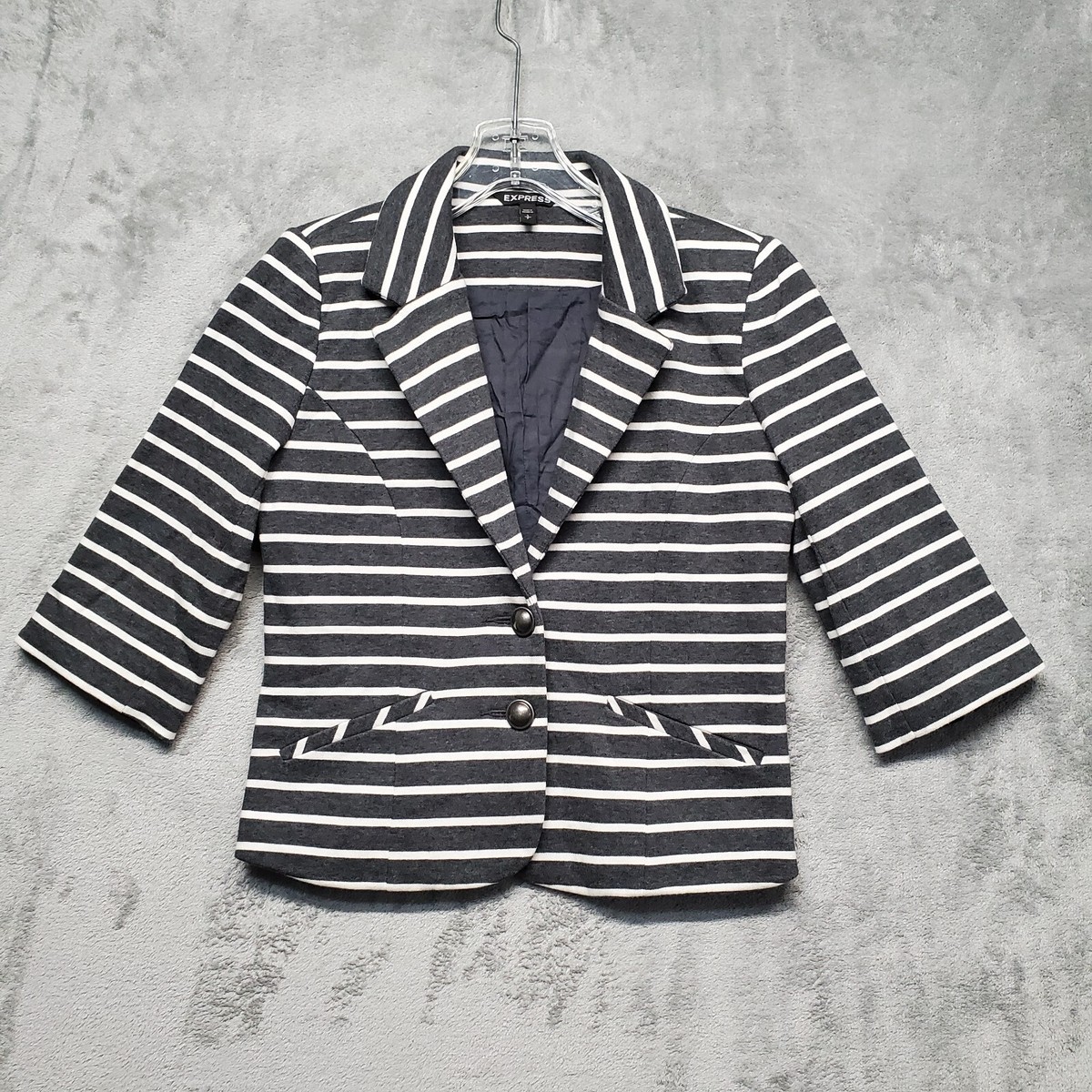 Express Jacket Womens Size S Gray White Stripe 3/4 Sleeve Express Jacket Womens Size S Gray White Stripe 3/4 Sleeve