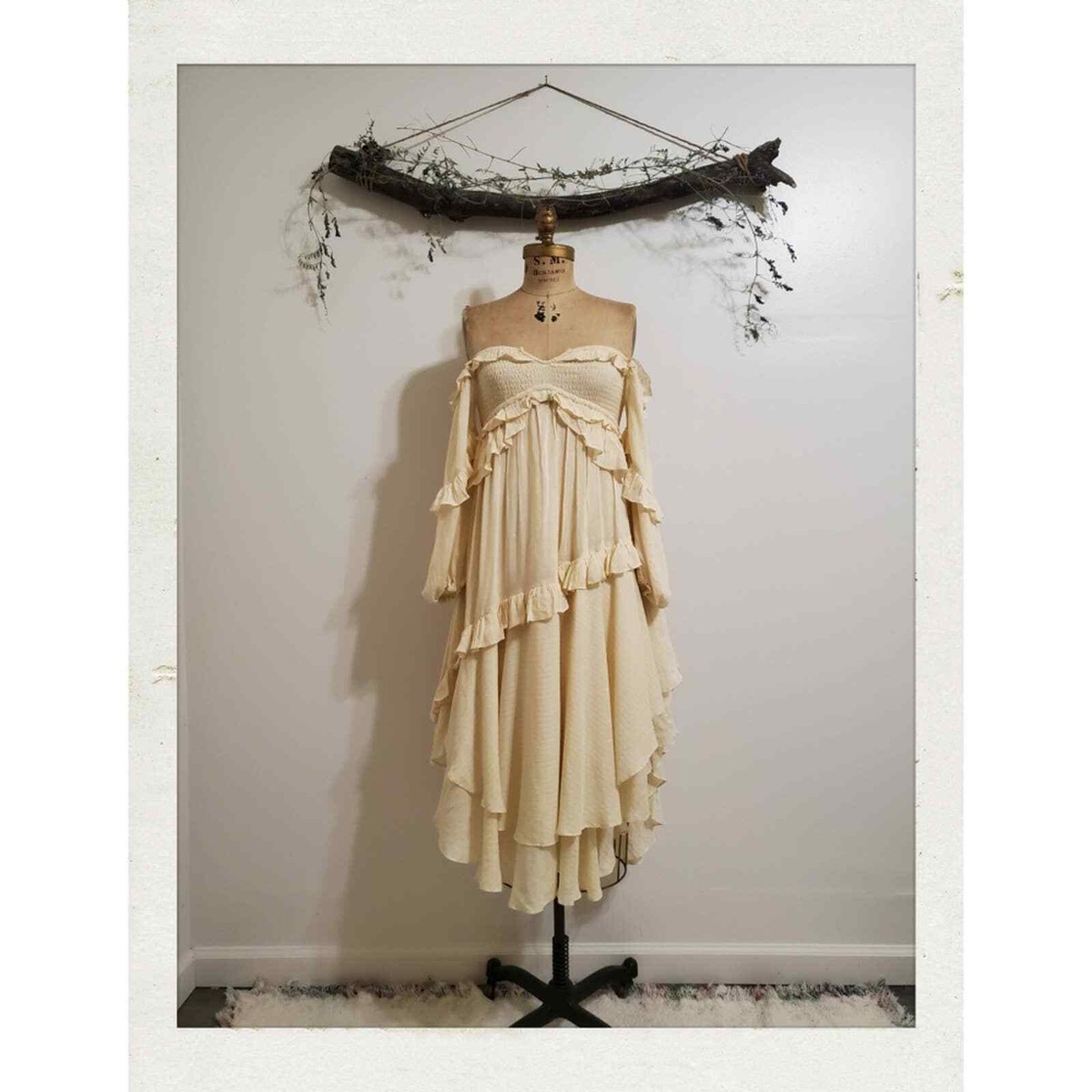 Spell The Gypsy Collective Clementine Cream Gold Smocked Tiered Mermaid  Dress