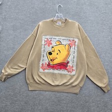VINTAGE Winnie The Pooh Men Sweatshirt XL Beige Floral Disney Logo Fleece Cotton