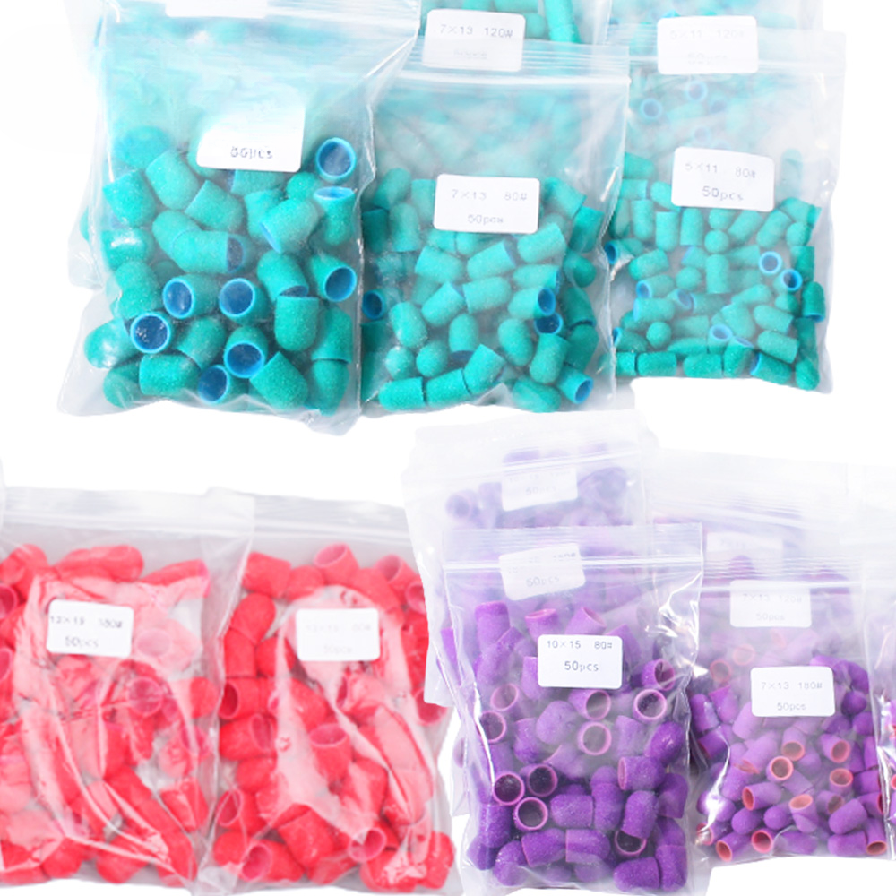 50pc/Set Nail Sanding Caps with Rubber Polishing Sand Block Electric Burr Foot