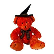 Orange Hocus Russ Halloween Teddy Bear Witch Hat  Bow Tie Plush Toy