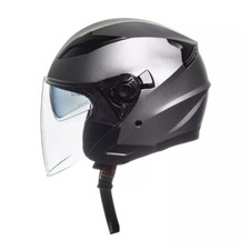 Casco Jet Grigio Opaco Doppia Visiera Lunga/Parasole Omologato per Moto Scooter