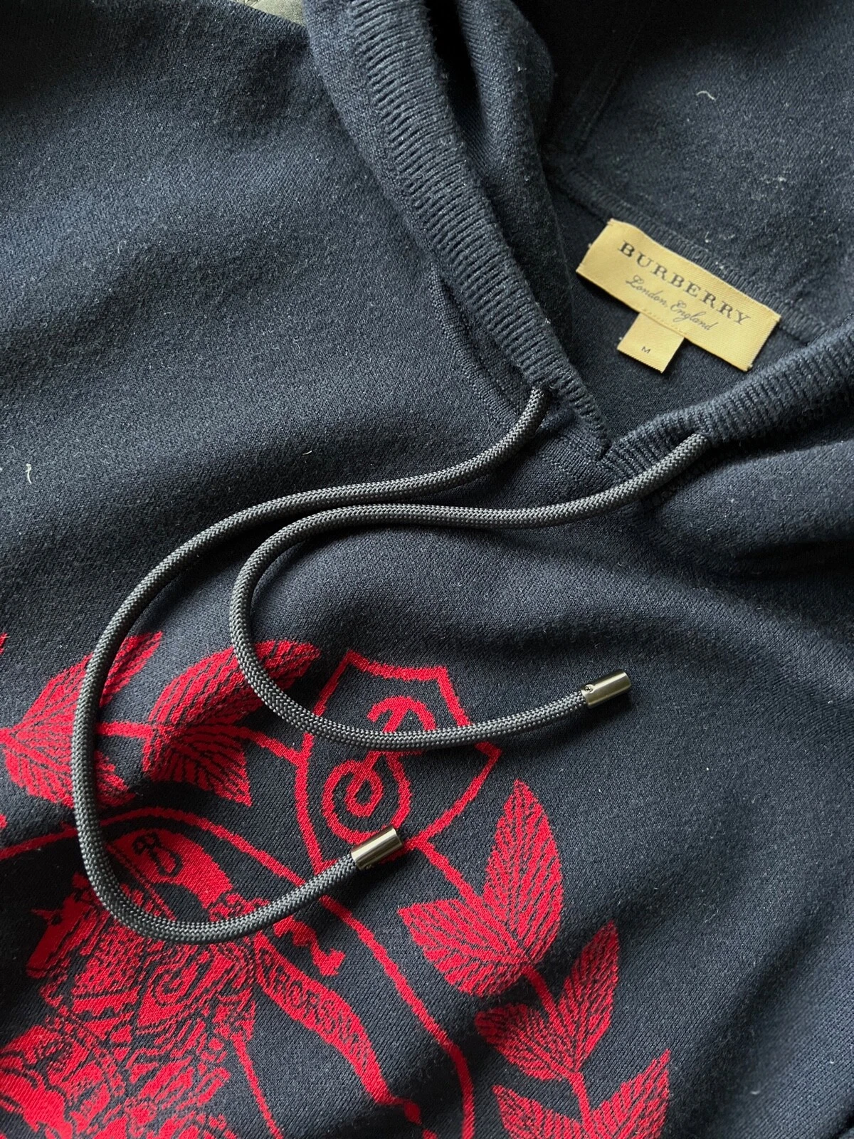 Felpa con cappuccio Burberry in lana merino colore navy taglia M