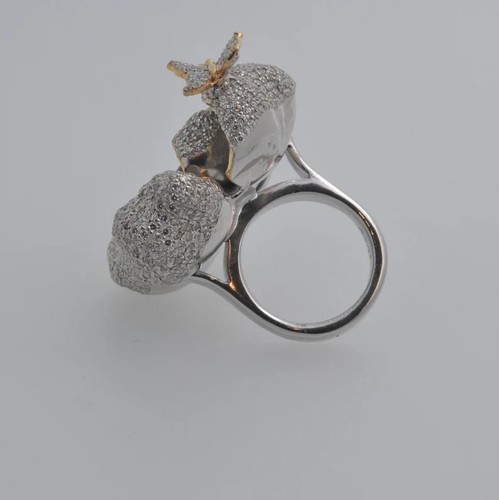 Handcrafted Flower Design Red Cushion Cut Ruby & Simulated Sapphire Premium Ring - Picture 4 of 9