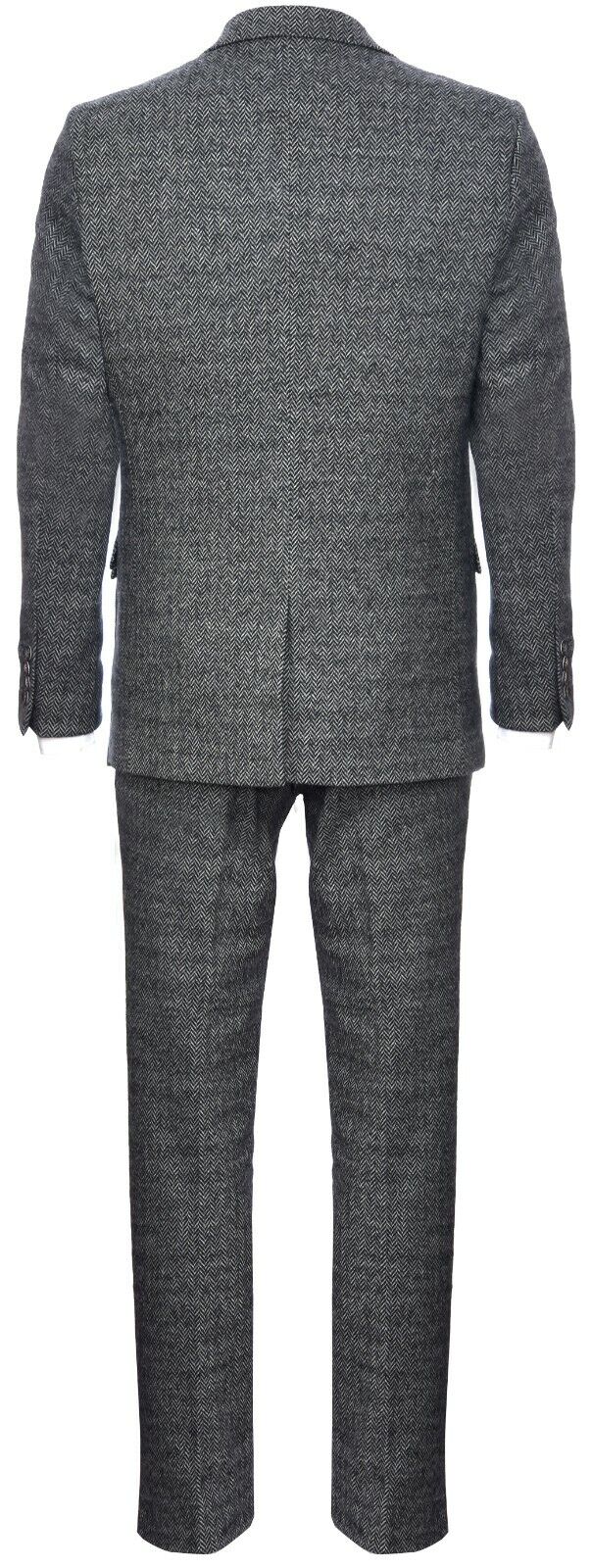 Mens Light Grey 3 Piece Tweed Suit Herringbone Wool Vintage Retro Peaky ...