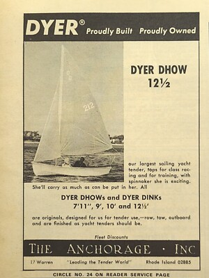 The Anchorage Inc Dyer Dhows and Dinks Sailboats Warren RI Vintage Print Ad 1972