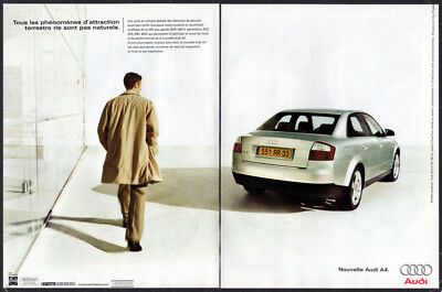 2001 AUDI A4 Quattro Vintage Original 2 page Print AD | Silver car photo France