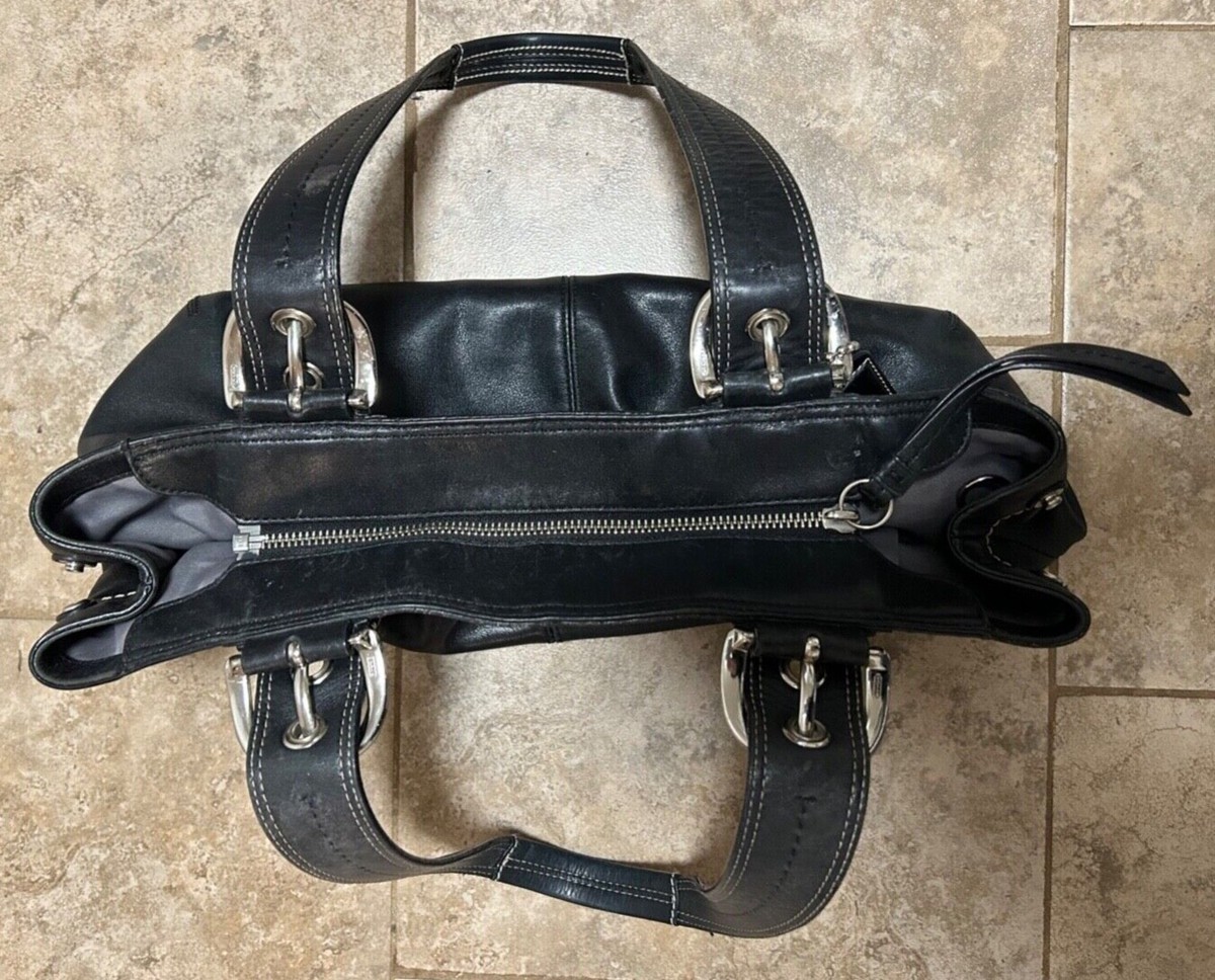 COACH SOHO PLEATED BLACK LEATHER SHOULDER BAG SHOPPER TOTE F13732