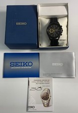 Seiko V176-0AH0 Stainless Steel Chronograph Date Solar Mens Watch Black Works