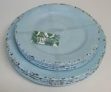 Tommy Bahama Rustic Crackle 8 Pc Set Light Blue Melamine 4 Dinner/4 Salad Plates