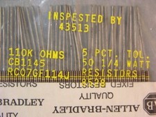 50 Allen Bradley 110K 5% 1/4W Carbon Comp Resistors 
