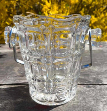 Ancien seau à glace en cristal de Bohême taillé Tchécoslovaquie anse métal
