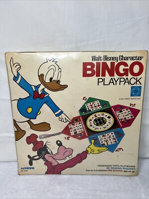 Vintage 1969 Walt Disney Character Bingo Playback Vinyl Playboard Yellow