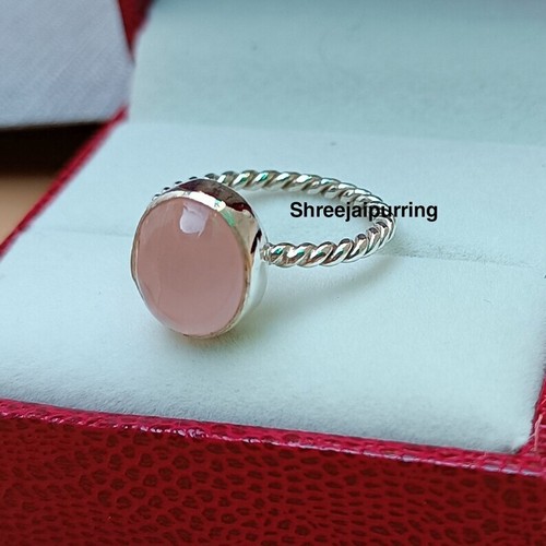 Rose Quartz Stone Ring 925 Starling Silver Band Ring Handmade Ring Promise Ring - Picture 5 of 12