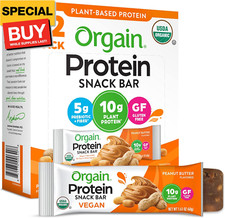 Organic Vegan Protein Bars, Peanut Butter - 10g Plant Based Protein, Low Calorie