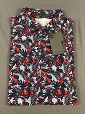 G/Fore G4 Golf Shirt Polo Tropical Print Medium Blue Polyester NWT MSRP 120