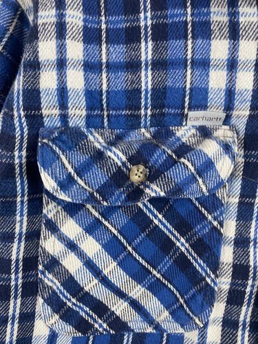 Ropa exterior Carhartt de franela para hombre grande azul resistente a cuadros con botones - Imagen 3 de 8