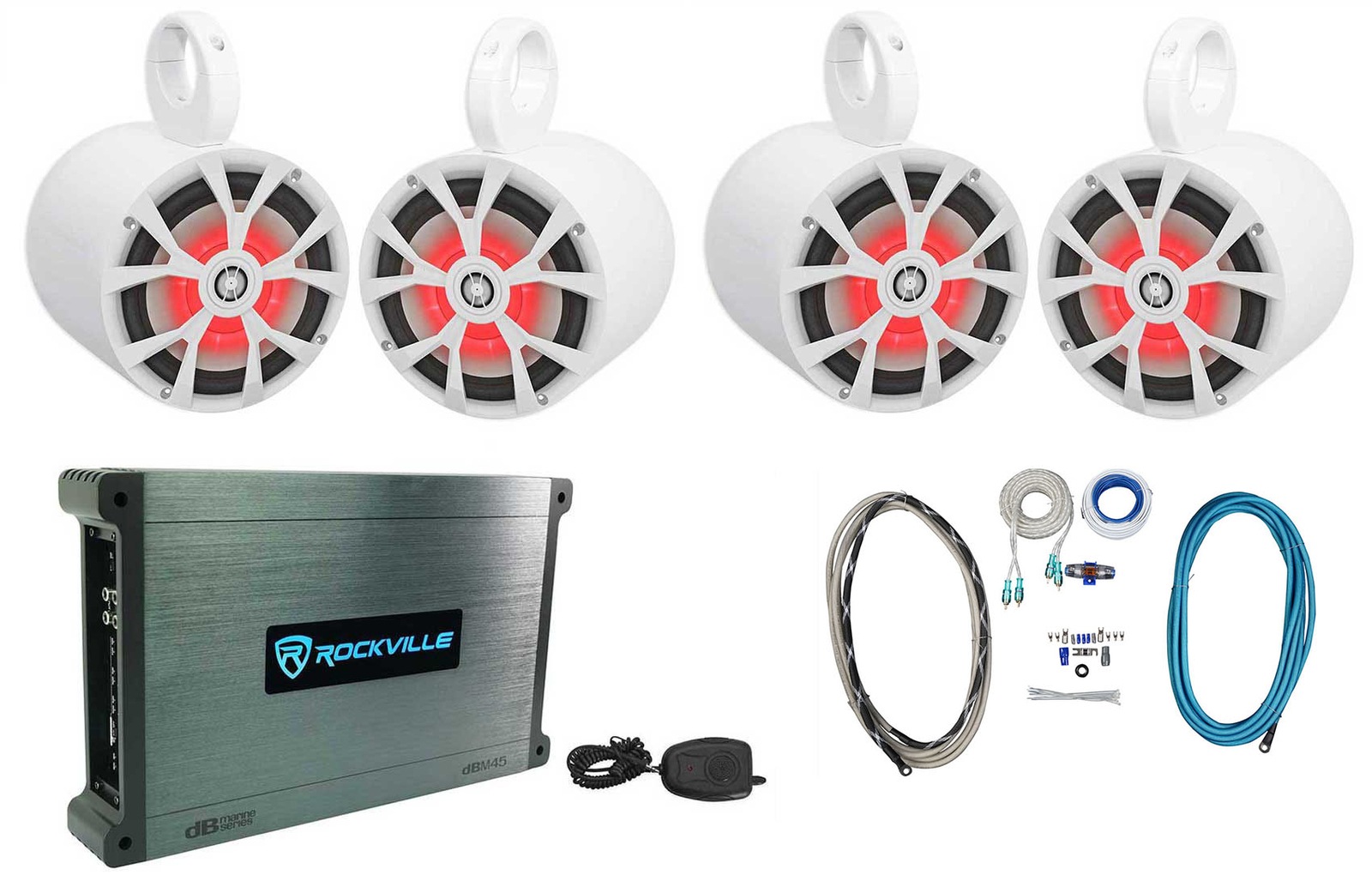 4 Rockville RKL80MW 8 Башенных динамиков для морской лодки и вейкборда со светодиодами усилитель