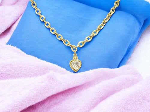 Collar de cadena Rolo de 16" enchapado en oro de 14 quilates colgante corazón circonita cúbica para mujer - Imagen 11 de 11