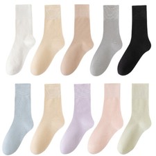 5 Pairs Women Solid Stretchy Crew Socked Mid Calf Quarter Cotton Sports Socks