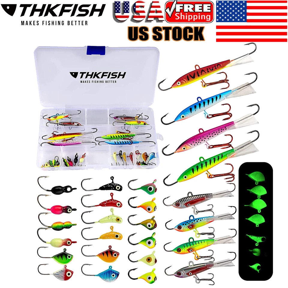 THKFISH 26pcs Ice Fishing Lure Ice Fishing Gear Ice Fishing Jigs Ice Fishing Kit