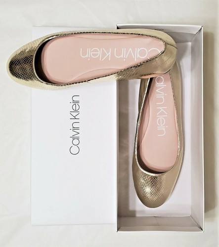 Calvin Klein Women’s Flat Shoes Metallic Gold Snake Embossed Kosi Champagne 8.5 - Picture 3 of 8