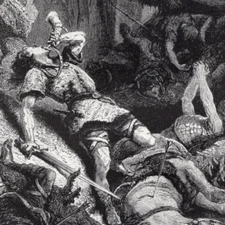 HEROIC KNIGHT - Chivalry Last Stand Medieval Battle 1894 Antique Engraving