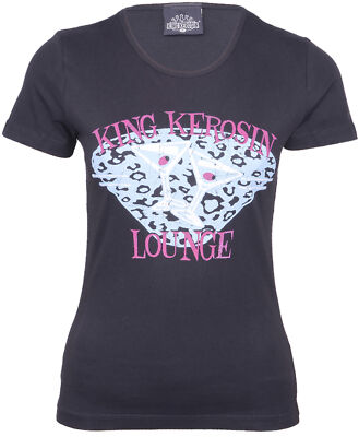 Queen Kerosene ''COCKTAIL LOUNGE'' Girly Motif Short Sleeve T-SHIRT - Black Rockabilly