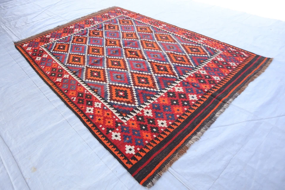 5'3x7'8 ft Afghan Kilim Rug- Handmade Wool Area rug- Multicolor Orange Red Rug - Image 2 of 4