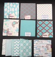 Fat Quarters 18” X 21” lot of 12 aqua white gray 100% Cotton Waverly plus others