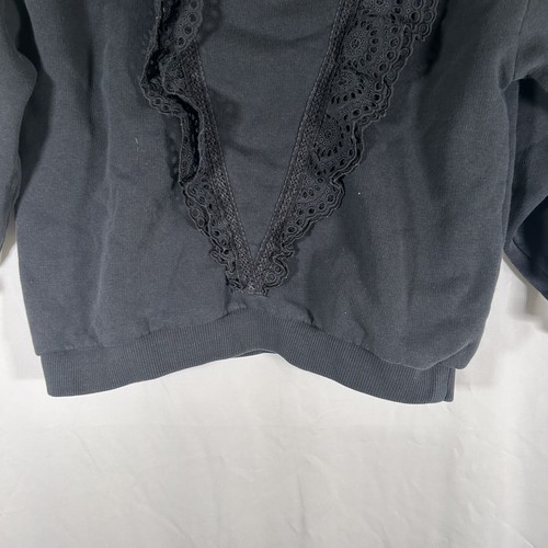 Zara Kids Sweater Girls 8 Black Crew Neck Crotche Accents Long Sleeve Pullover - Picture 3 of 8