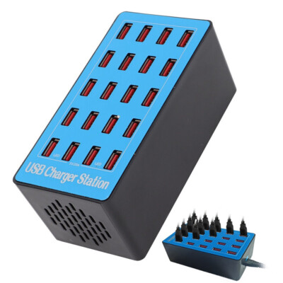 Multi 20 Port USB Charging Station Hub Desktop Wall Cell Phone Charger Organizer
