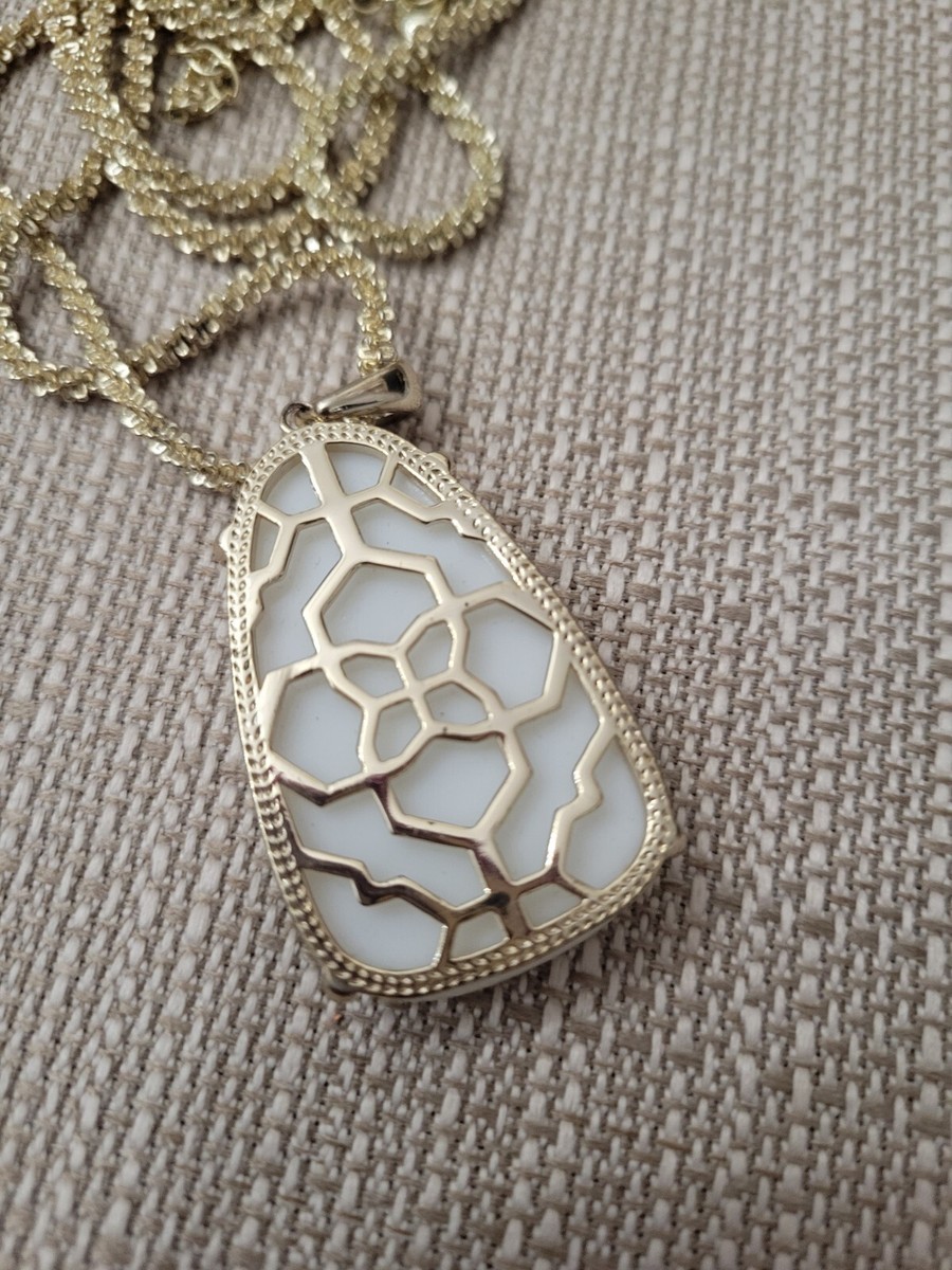 Kendra Scott Sandra Pendant Necklace White Iridescent in Gold Hardware
