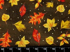 Tina SCRAP 9"x21" Leaf Metallic Gold Fall Autumn Harvest Cotton Fabric