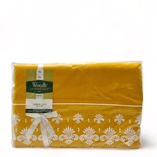 Vintage Wamsutta Crowning Touch Embroidered Mustard Yellow Flat Sheet FULL Size