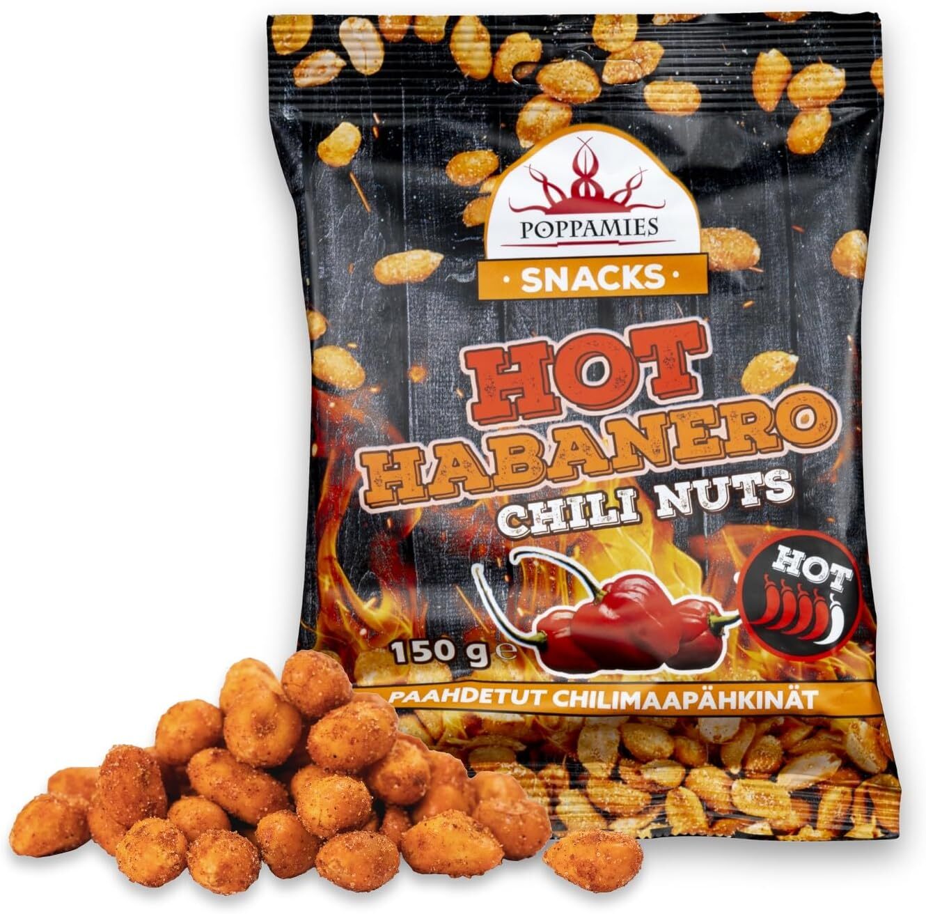 Poppamies Hot Habanero Chili Nuts 150g | Spicy Peanuts | Great Snack Choice