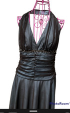  Blue  bridal dress with brown mesh overlay and beaded details, shoulder length,