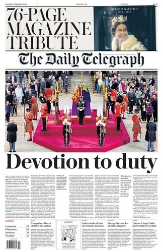 Daily Telegraph Zeitung 17. September 2022 Queen Elizabeth II Vigil - Hommage - Bild 2 von 12