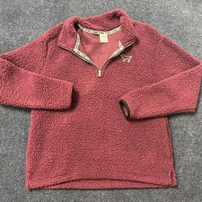 PINK Victoria's Secret Pullover Womens Medium Burgundy Sherpa Fleece Quarter Zip