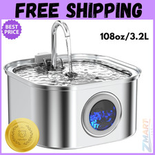 Stainless Steel Cat Water Fountain 3.2L Pet Drinking Fountain Dispenser for Cats