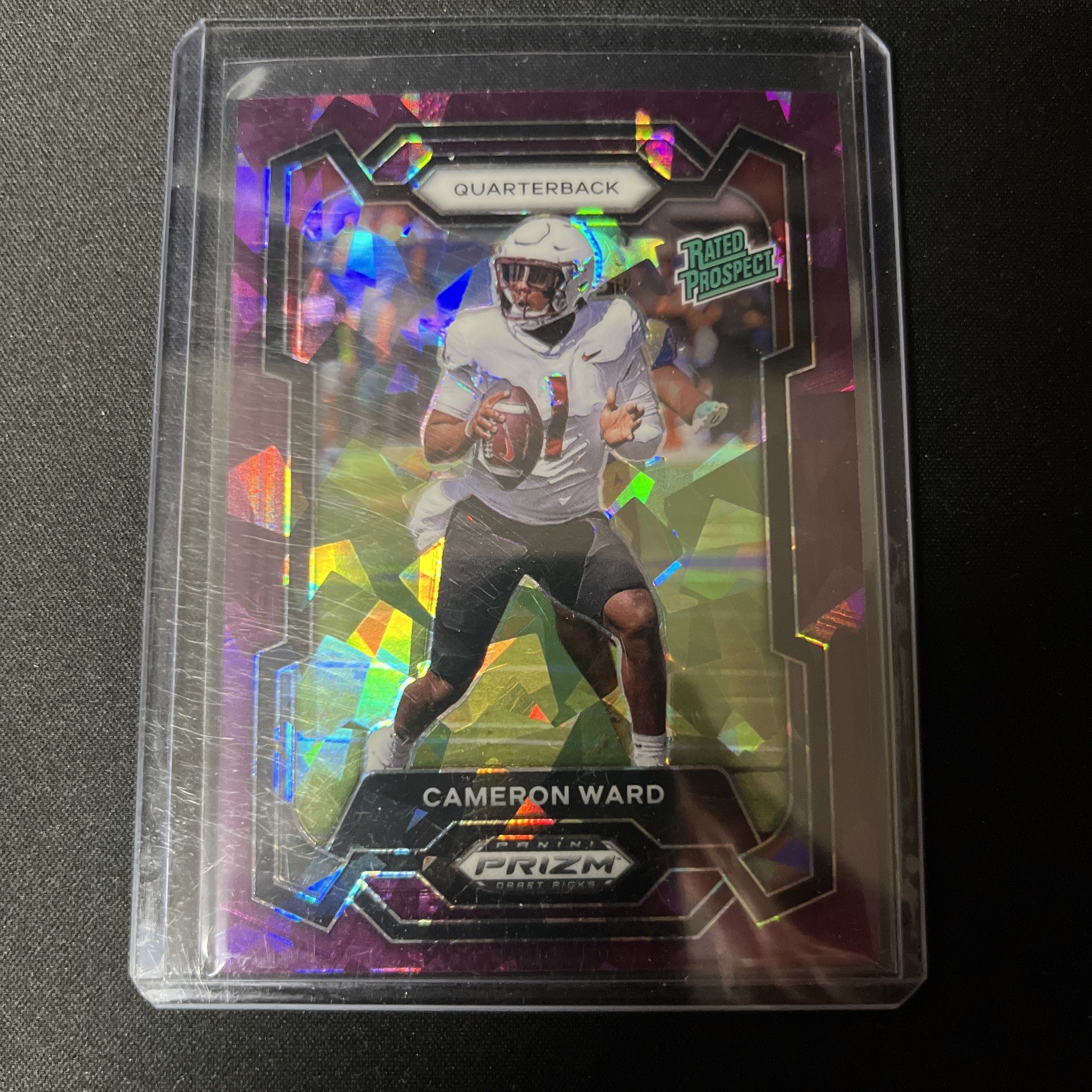 2024 Prizm Draft Picks Purple Cracked Ice #199 Cameron Ward /149 Rated Rookie