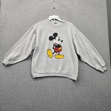 VINTAGE Disney Women Sweatshirt L Gray Mickey Mouse Graphic Fleece Made in USA