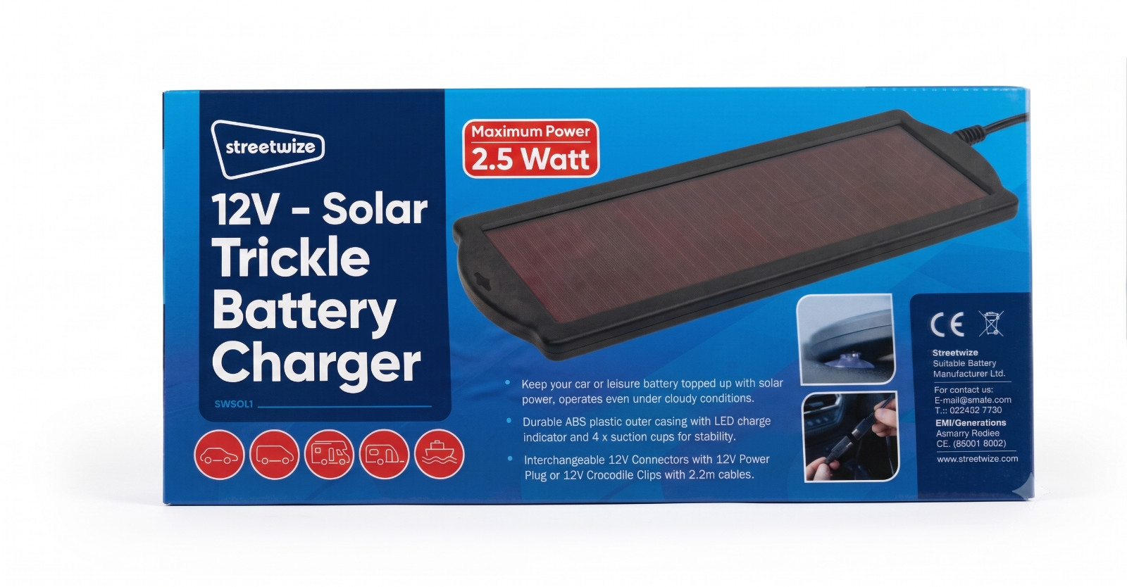 12V Solar Trickle Battery Charger Maintainer Car Van Caravan Motorhome Camper