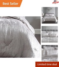 Turin Silver Velvet 7-Piece King Comforter Set - Contemporary Luxury Bedding