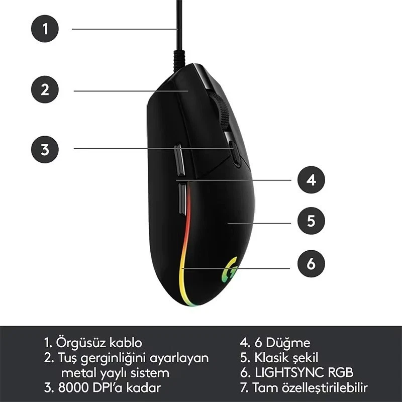 Mouse USB Wired 8000 DPI Optical G102 Gaming Mouse For PC Laptop Mac UK - Image 4 of 4