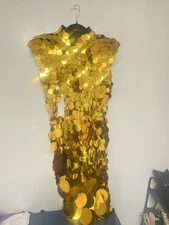 GOLD HEYAMI DISUKO MIDI DRESS Size Small Sequins In Good Condition Never Worn