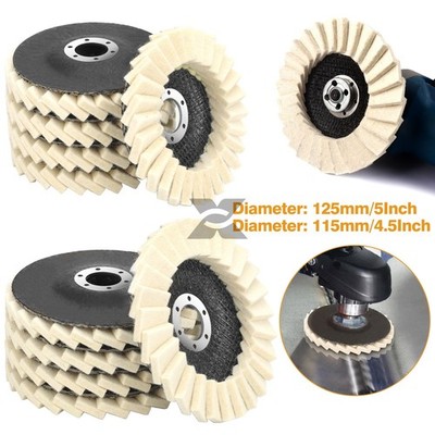 5pcs 4.5/5'' Wool Polishing Wheels Buffer Pads Flap Felt Polishing Finishing Disc