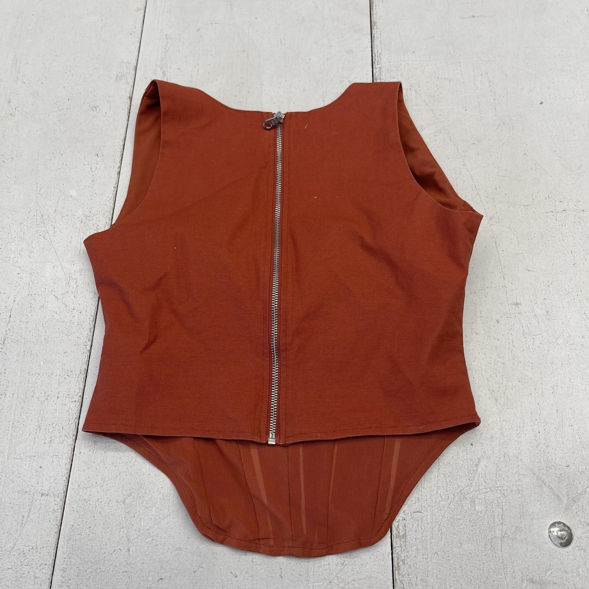 Miaou Corset Top Womens Large Orange Cotton Boned Scoop Neck Zip